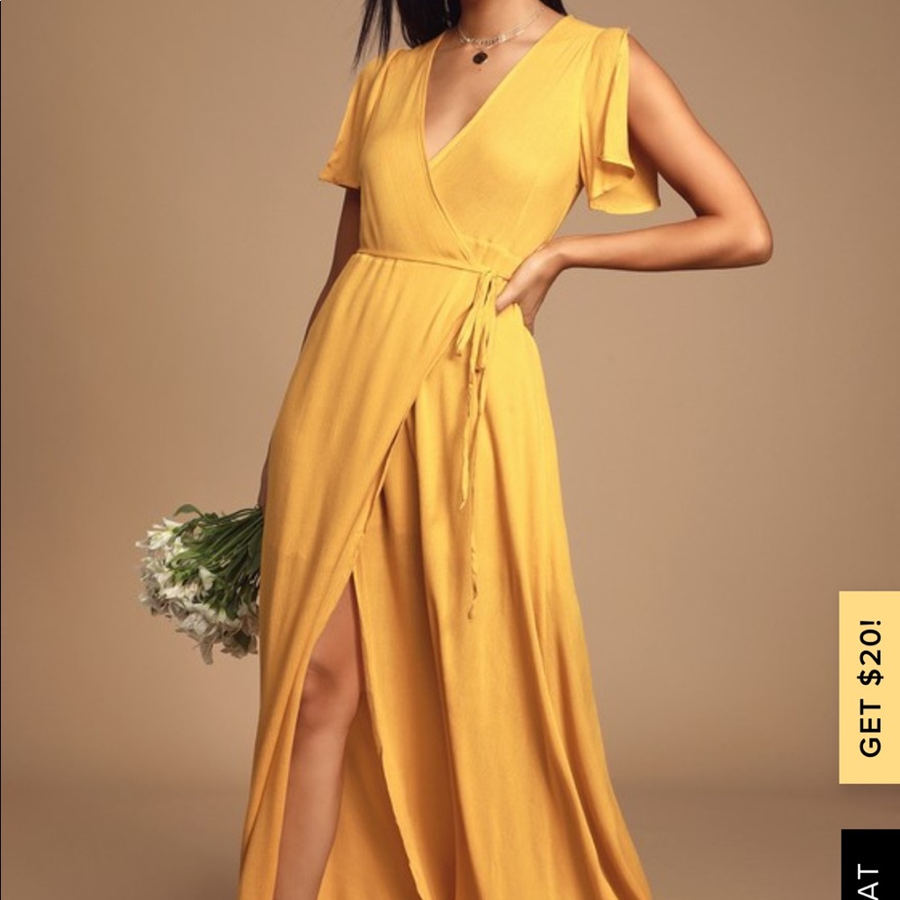 Brand new yellow wrap maxi dress
